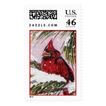 Cardinal in the cold postage