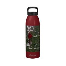 Cardinal on branches in Winter, with quote Drinking Bottle