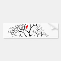 Cardinal Red Bird in Snowy Winter Tree Bumper Sticker