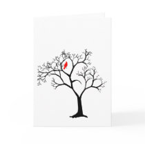 Cardinal Red Bird in Snowy Winter Tree Card cards
