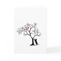 Cardinal Red Bird in Snowy Winter Tree & Cat
