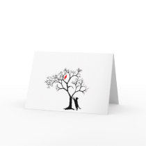 Cardinal Red Bird in Snowy Winter Tree & Cat