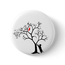 Cardinal Red Bird in Snowy Winter Tree & Cat buttons