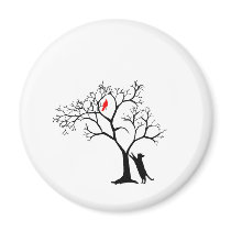 Cardinal Red Bird in Snowy Winter Tree & Cat magnets