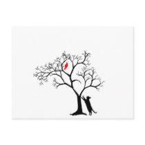 Cardinal Red Bird in Snowy Winter Tree & Cat postcards