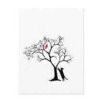 Cardinal Red Bird in Snowy Winter Tree & Cat postcards