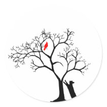 Cardinal Red Bird in Snowy Winter Tree & Cat stickers