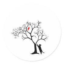 Cardinal Red Bird in Snowy Winter Tree & Cat stickers
