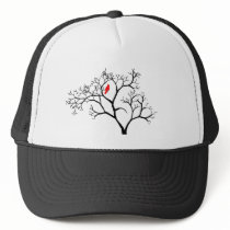 Cardinal Red Bird in Snowy Winter Tree hats