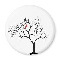Cardinal Red Bird in Snowy Winter Tree magnets