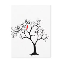Cardinal Red Bird in Snowy Winter Tree postcards