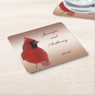Cardinal Wedding Square Paper Coaster