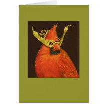 cardinal with maple seed mask card