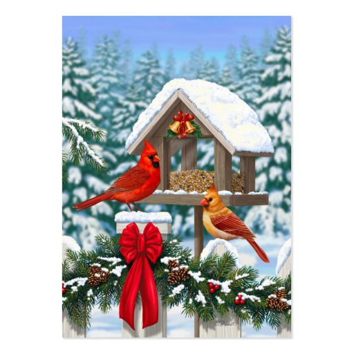 cardinals and christmas bird feeder large business card cardinals and christmas bird feeder large business card