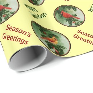 Cardinals and Holly Wrapping Paper