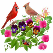 Cardinals in Wild Flowers Ornament Photo Cutouts