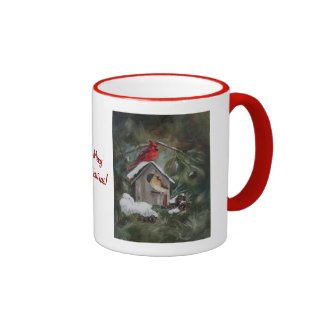 Cardinals On Snowy Birdhouse Coffee Mug