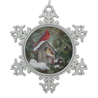 Cardinals on Snowy Birdhouse Ornament