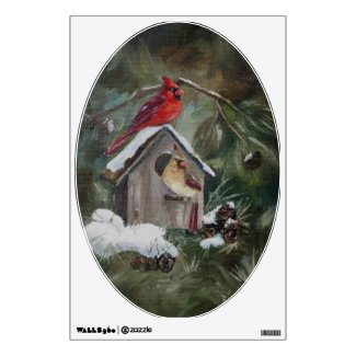 Cardinals on Snowy Birdhouse Wall Skins