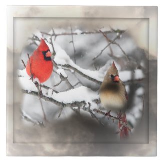 Cardinals Winter Scene Tile tile