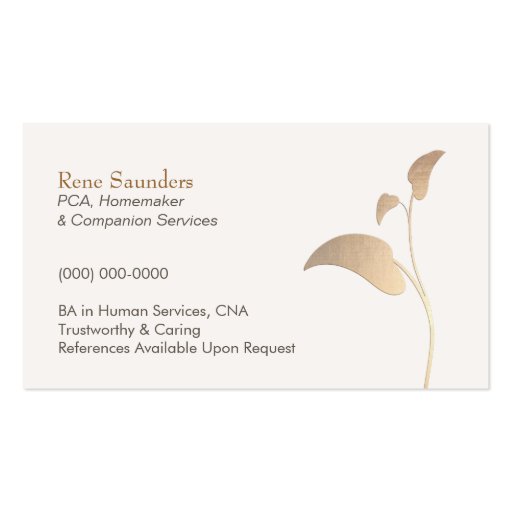 Caregiver and Companion Services Business Card (front side)