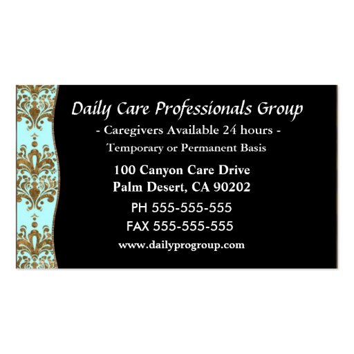 Caregiver Cute Professional Business Card Templates (back side)