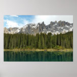 Carezza lake and surrounding mountains poster