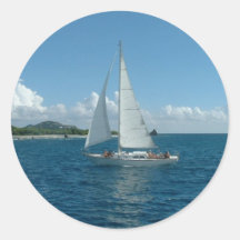 Caribbean Sailboat, I'd rather be sailing! Round Sticker