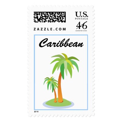 Caribbean Wedding Invitation Postage Stamp by White Wedding