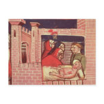 Caring for an injured man in a castle postcards