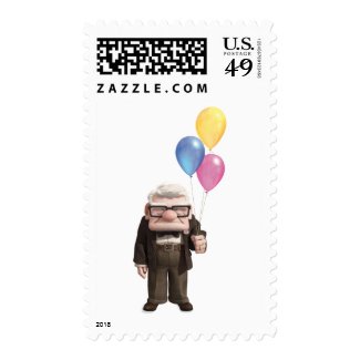 Carl from the Disney Pixar UP Movie Holding Postage Stamps