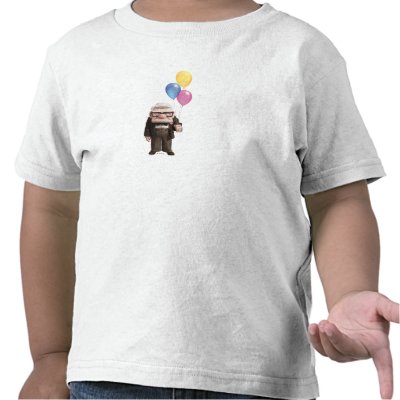 Carl from the Disney Pixar UP Movie Holding t-shirts