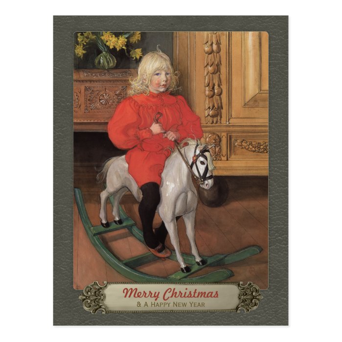 Carl Larsson Boy on rocking horse CC0664 Christmas Postcard