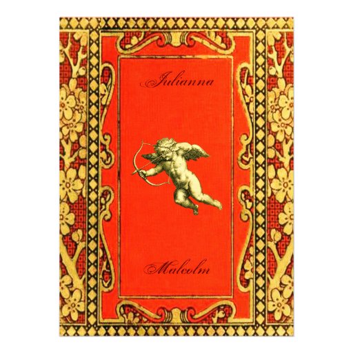 Carmine and Gold Cupid Personalized Invitation