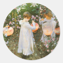 Carnation, Lily, Lily, Rose, Sargent Victorian Art Round Sticker