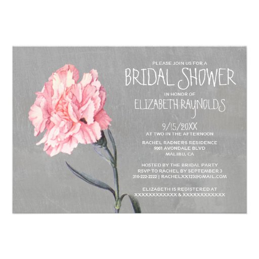 Carnations Bridal Shower Invitations