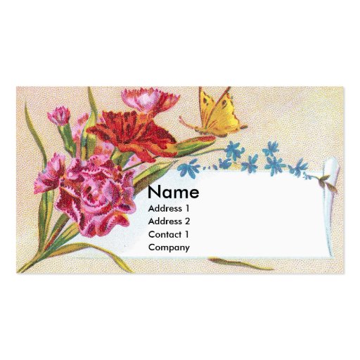 Carnations & Butterfly Victorian Trade Card Business Card Template (front side)