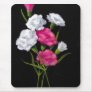 Carnations: Flowers: Pink and White on Black Mouse Pads