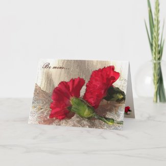 Carnations on Brocade Valentine card