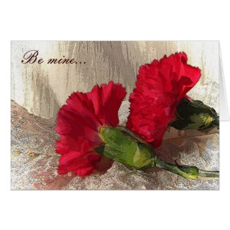 Carnations on Brocade Valentine Greeting Card