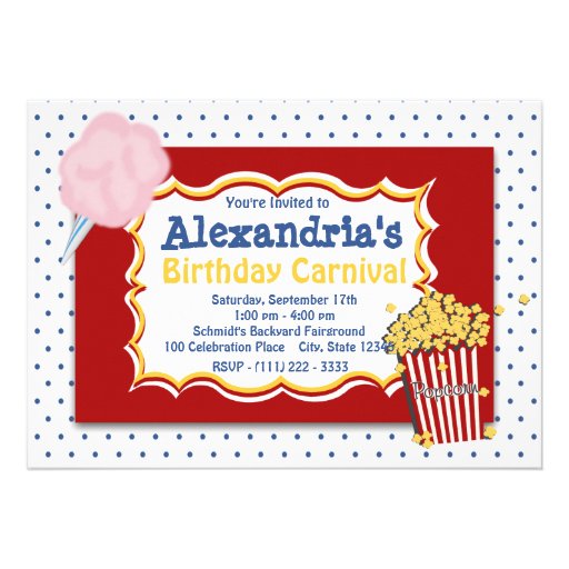 Carnival Birthday Primary Colors Personalized Invites (front side)