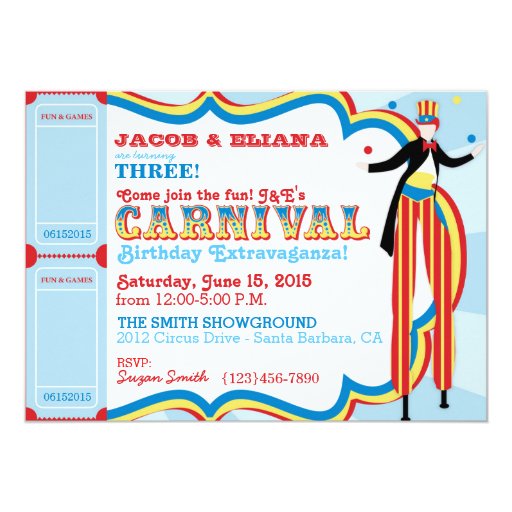 Carnival Circus Juggling Stilt Walkers Birthday Card