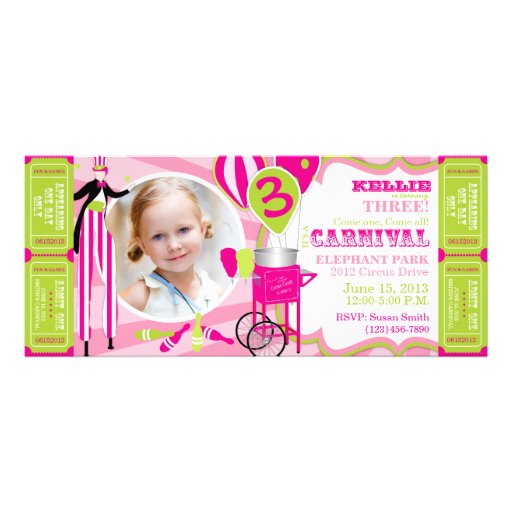 Carnival Circus Theme Birthday Pink Kiwi Personalized Invitations