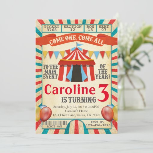 Carnival Circus Ticket Birthday Party Invitation Zazzle