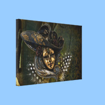 Carnival Mask-Green Damask Wrapped Canvas canvas prints