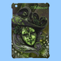 Carnival Mask-Peridot/Olive Damask iPad Mini Case ipad mini cases