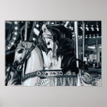 Carnival Ride Horse Carousel - Black & White Photo Poster