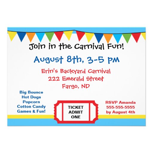 Carnival Theme Birthday Party Invitation