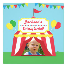 Carnival Themed Kids Birthday Party Photo 5.25x5.25 Square Paper Invitation Card