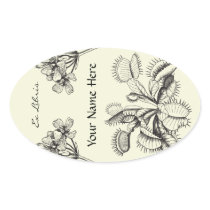 Carnivorous Plant Floral Book Plate Oval Stickers